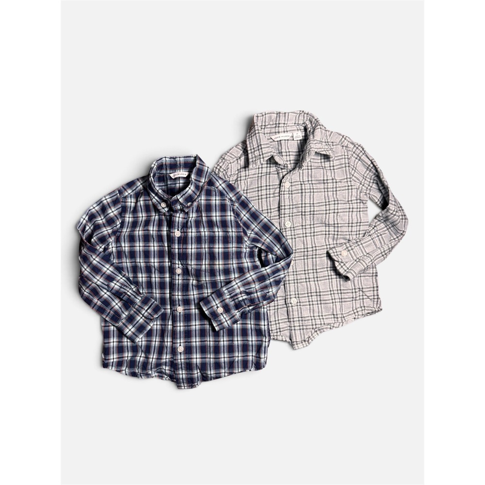 Janie and Jack Bundle of 2 Boys Button Down Flannel Shirts 2T Navy Grey Plaid